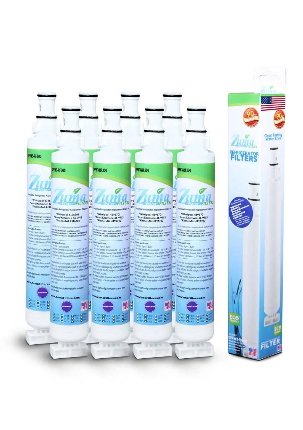 ZUMA Brand , Water and Ice Filter , Model # OPFW3-RF300 , with Whirlpool® WF-L200 - 8 Pack - Made in U.S.A.