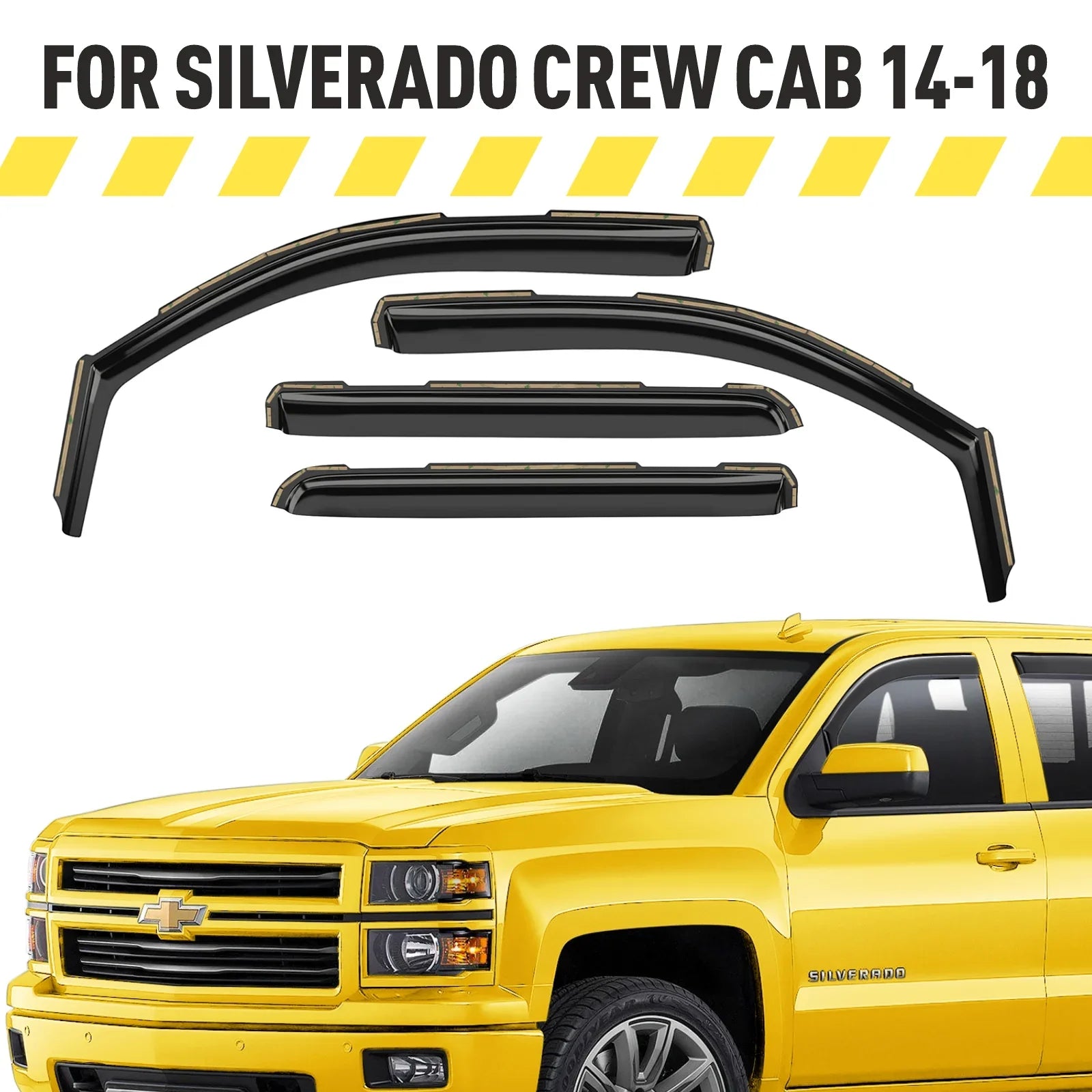 AEROGUYS In-Channel Window Deflectors Extra Long-lasting Window Visors Rain Guards Fit Chevrolet (Chevy) Silverado 1500 2014-2018 Crew Cab, Sun Visors, Wind Vent Visors, Truck Accessories -4pcs. AG0421