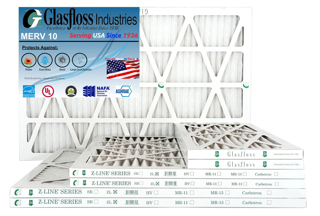 Glasfloss 13x25x1 - MERV 10 -Qty:12 - Furnace Air Filter - Made in USA (Actual Size: 12.5 x 24.5x7/8 inch)