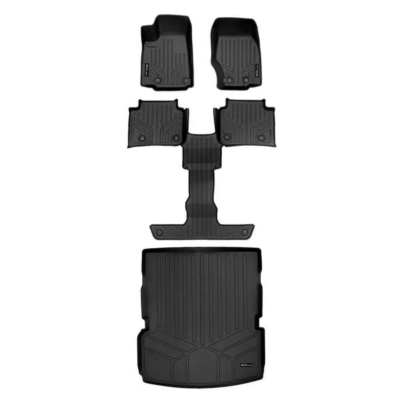 SA0568-B0570-D0568 All Custom Fit Black 3 Row & Cargo Liner Behind the 2nd Row Floor Mat Liner Set 2021-2023 Jeep Grand Cherokee L, Black