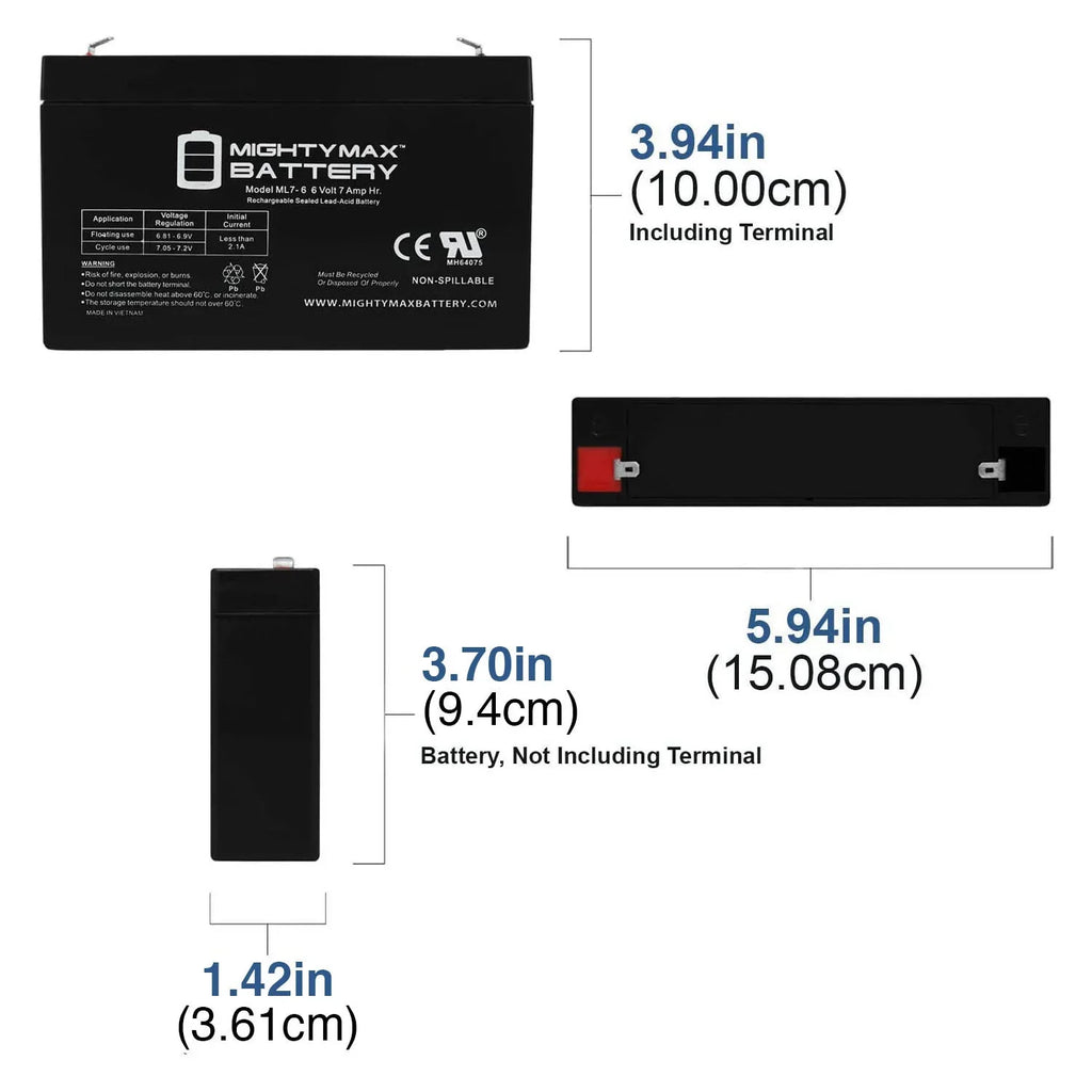 6V 7Ah SLA Battery Mini Motos F1 Go-Kart 12v MM-GB81A - 2 Pack
