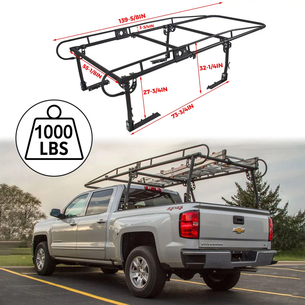 HECASA 60" Over-Cab Truck Rack 1000 Lbs Adjustable Truck Ladder Rack Pickup Lumber Utility Kayak Rack Full Size