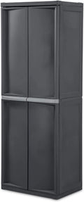 HOZO 4 Shelf Cabinet, Heavy Duty and Easy to Assemble Plastic Storage Unit, Organize Bins in the Garage, Basement, Attic, Mudroom, Gray, 1-Pack