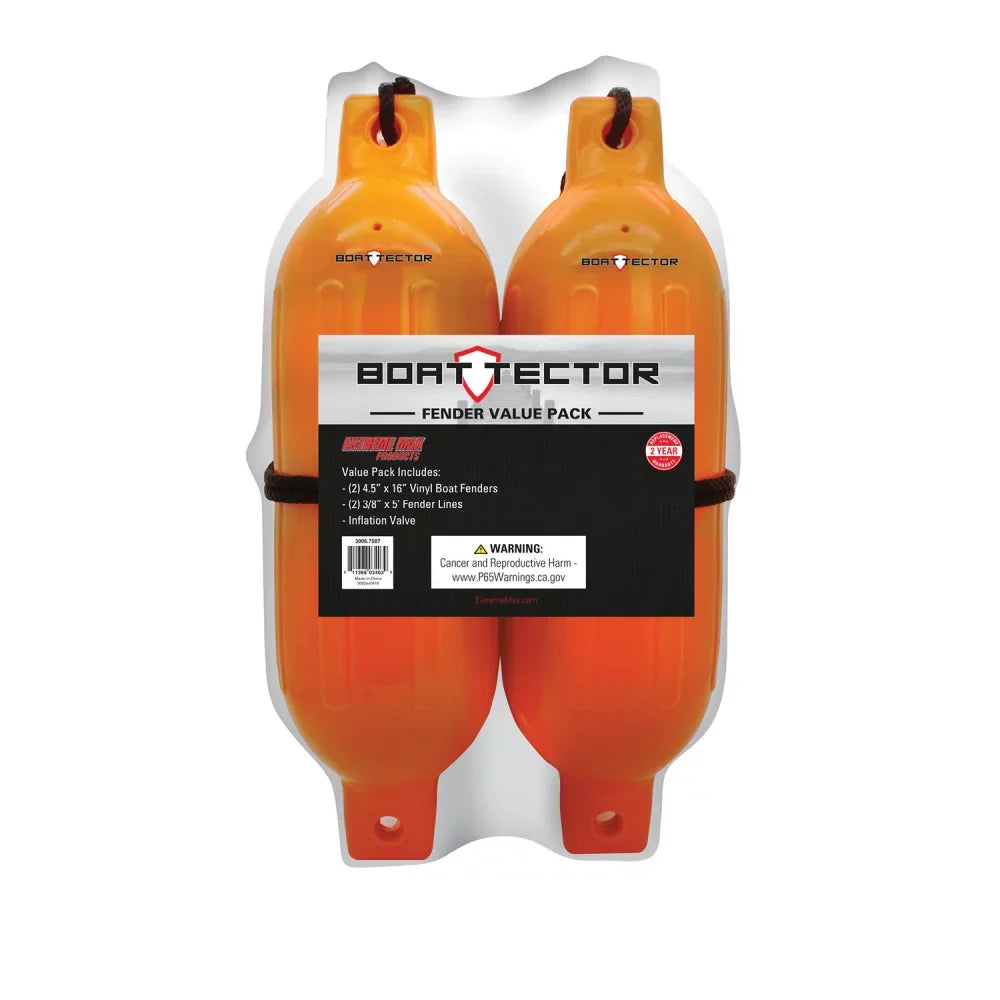 Extreme Max 3006.7581 Vessel Inflatable Fender Value 2-Pack - 4.5" x 16", Neon Orange
