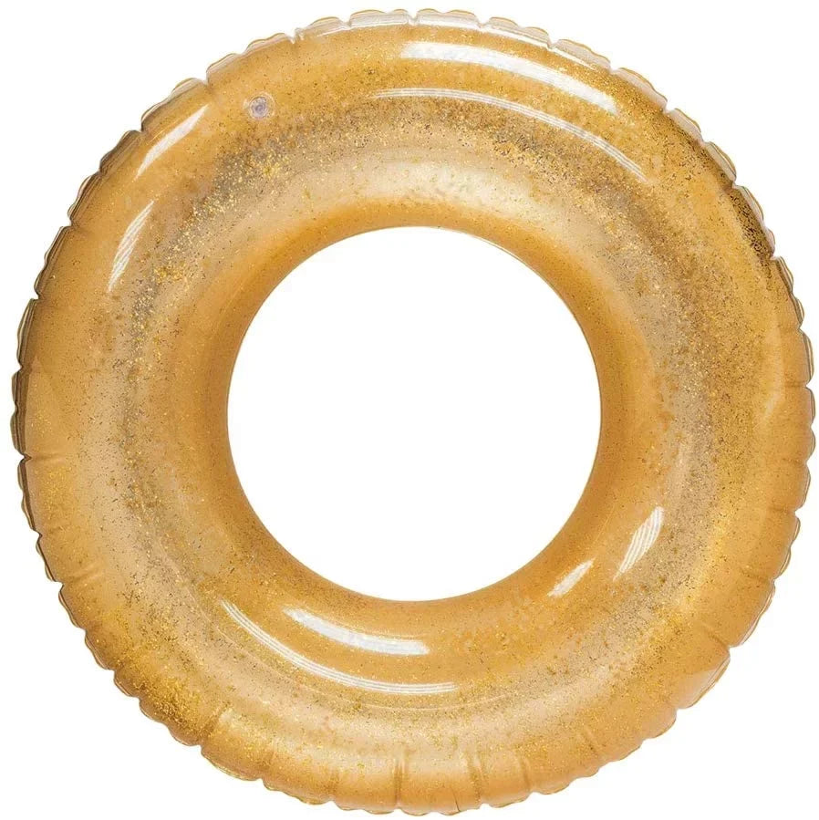 Terra Inflatable Pool Toys - Pool Floats Tube Gold Rings, Pool Floaties Toys with Glitter Swimming Pool Party, Beach Swimming Pool Float Toys Adults Kids | 48 Inch