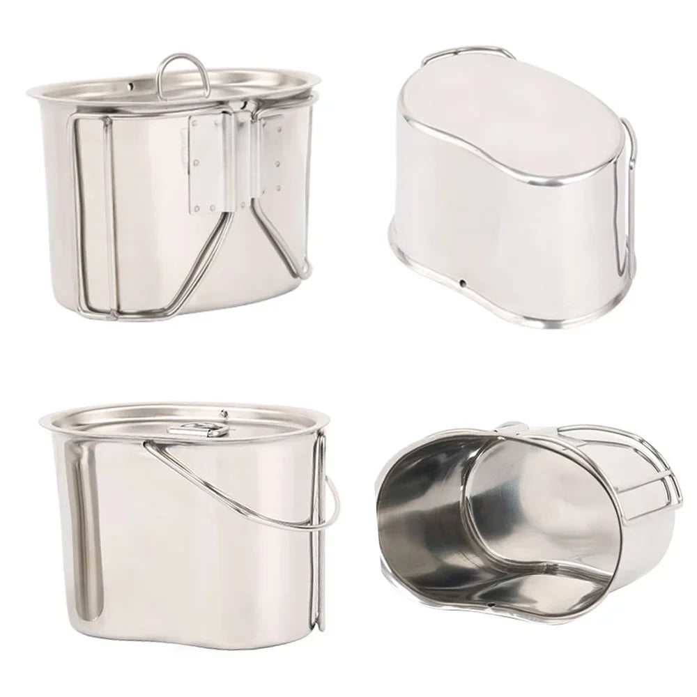 Lixada Kitchenware Set - Stainless Steel Canteen Cup Hanging Pot with Wood Stove Camping and Survival
