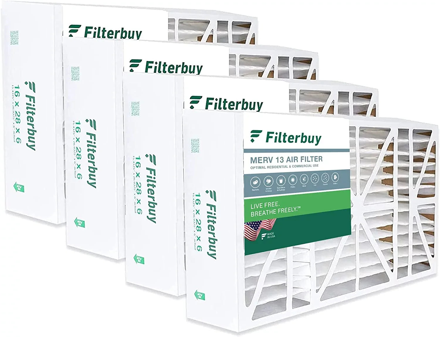 Filterbuy 16x28x6 MERV 13 Pleated HVAC AC Furnace Air Filters Aprilaire Space-Gard 2400 (4-Pack)