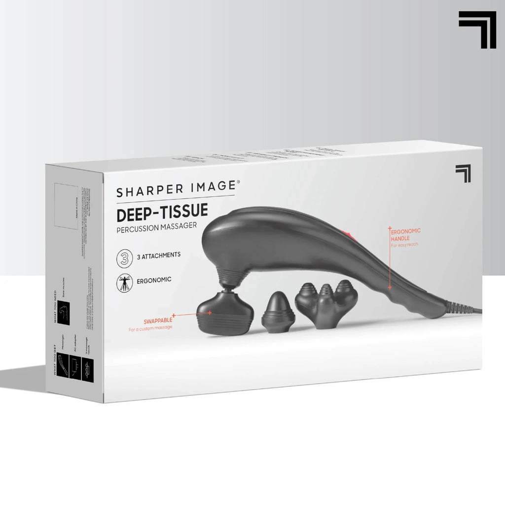Sharper Image® Deep-Tissue Massager with Swappable Heads, Personal Massage Neck and Back with Kneading and Soothing Heat, Relaxation and Calming Sensation, Interchangeable Nodes