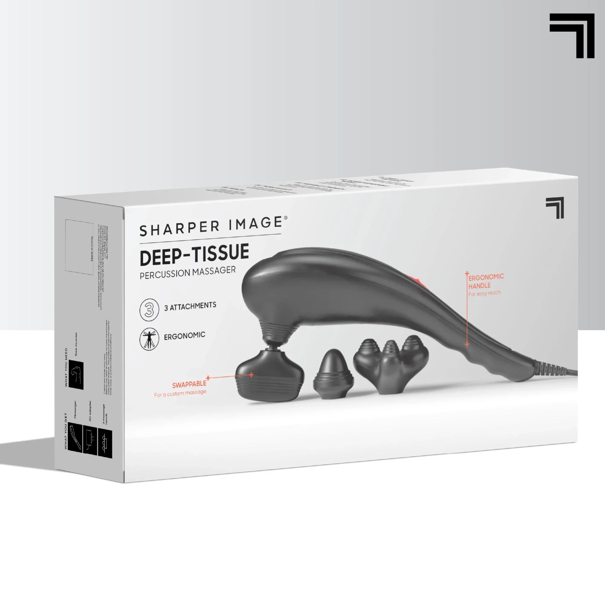 Sharper Image® Deep-Tissue Massager with Swappable Heads, Personal Massage Neck and Back with Kneading and Soothing Heat, Relaxation and Calming Sensation, Interchangeable Nodes