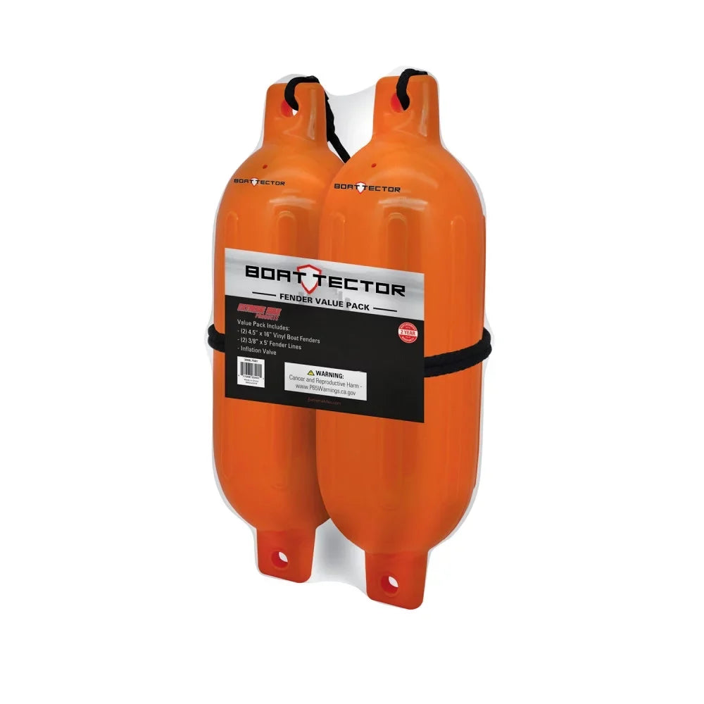 Extreme Max 3006.7581 Vessel Inflatable Fender Value 2-Pack - 4.5" x 16", Neon Orange