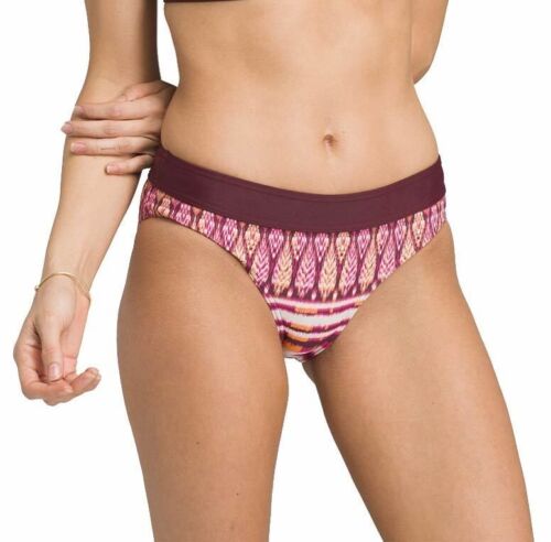 prAna Ramba Size Small (S) Hipster Mid Rise Bikini Bottoms Black Cherry Izabal