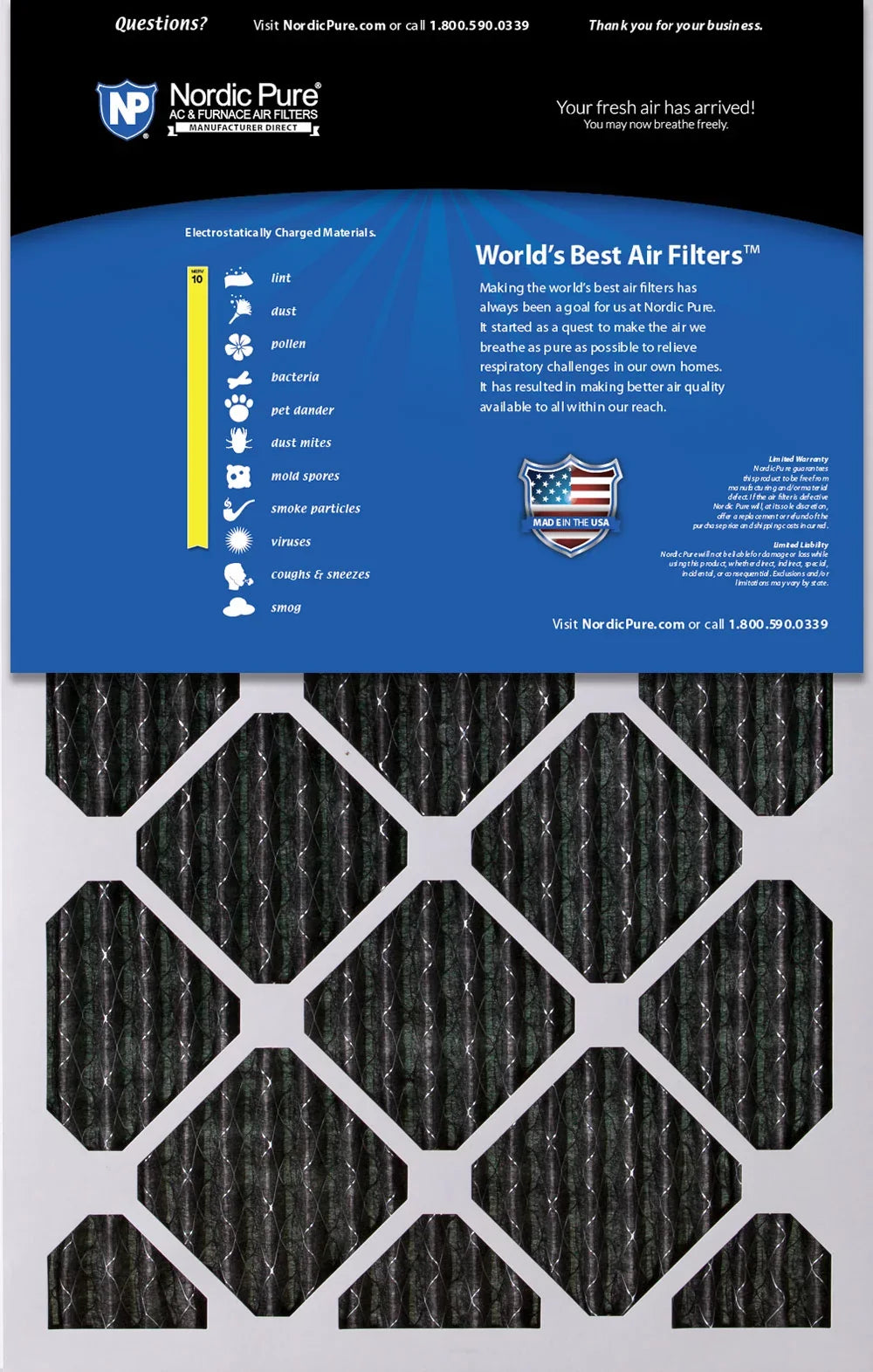 14x25x1 (13_1/2x24_1/2) Furnace Air Filters MERV 10 Pleated Plus Carbon 3 Pack