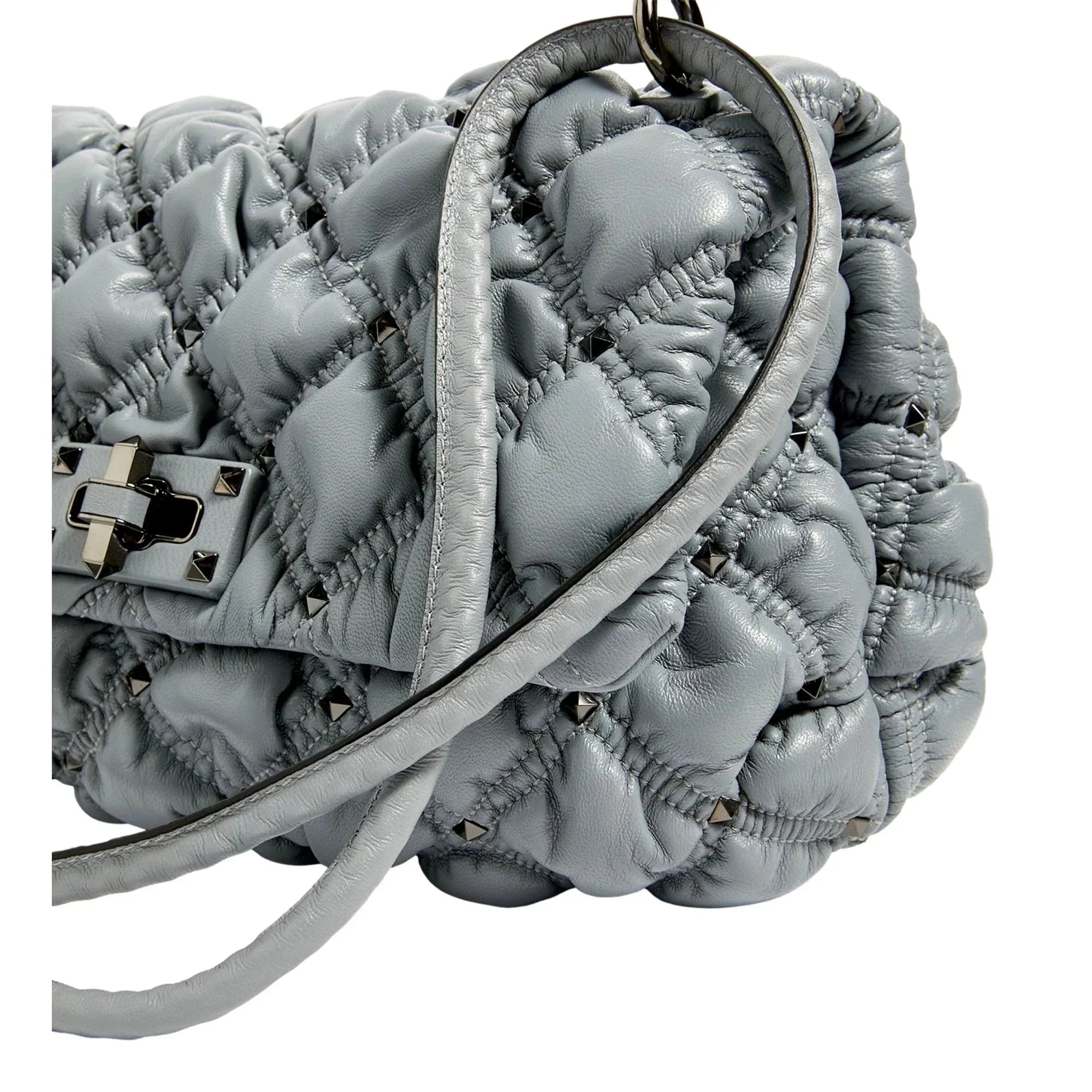Valentino Garavani Spike Me Gray Leather Crossbody Bag Medium