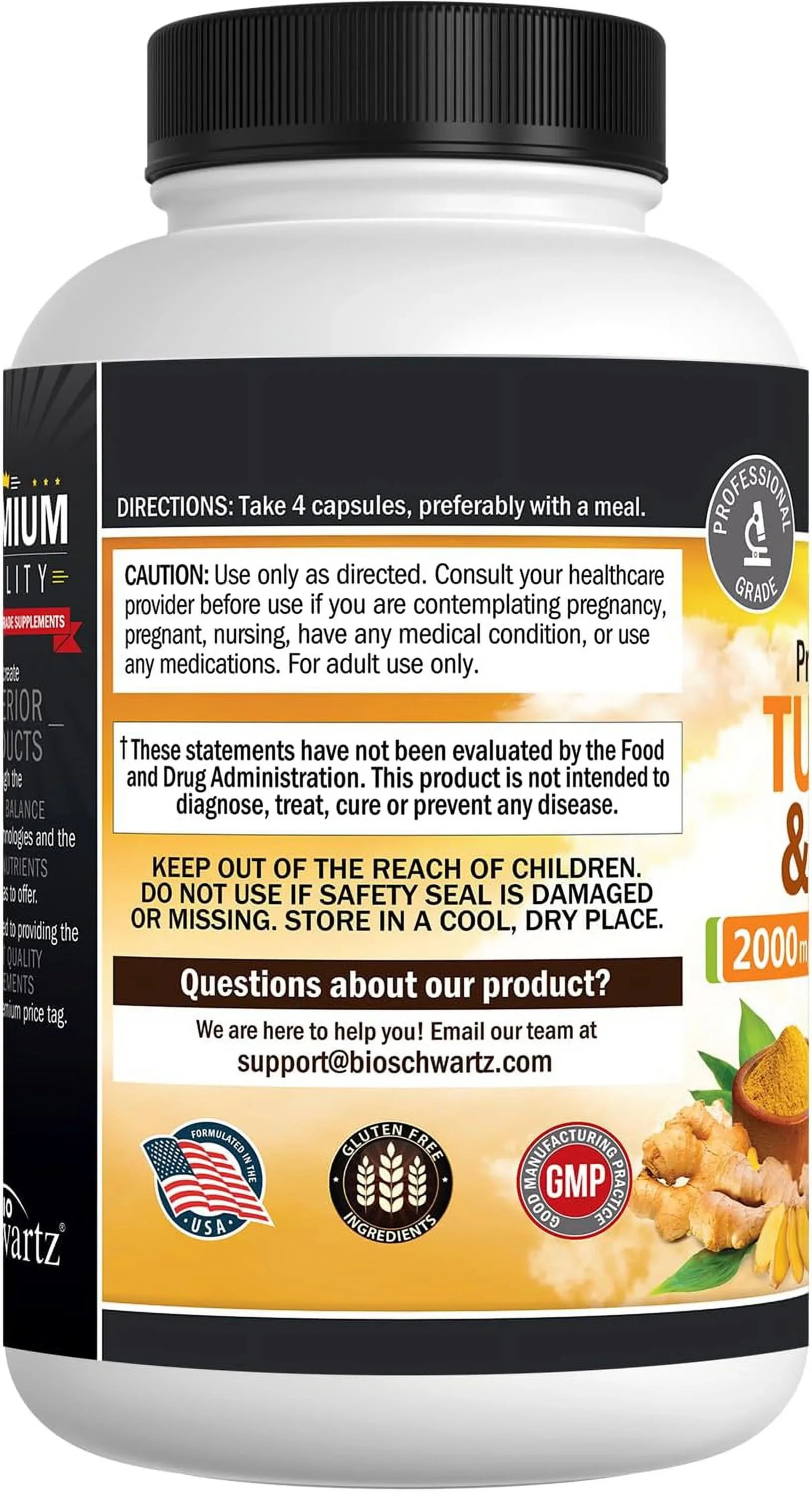 BioSchwartz Turmeric and Ginger root with BioPerine | Max Potency and Absorption | 160 Ct
