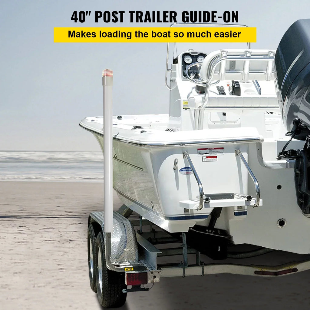 VEVORbrand Watercraft Trailer Guide-on, 40", 2pcs Galvanized Steel Trailer Post Guide on, with LED-Lighted PVC Tube Wrap Mounting Hardware Included, Ski Ship Fishing Vessel or Watercraft Trailer