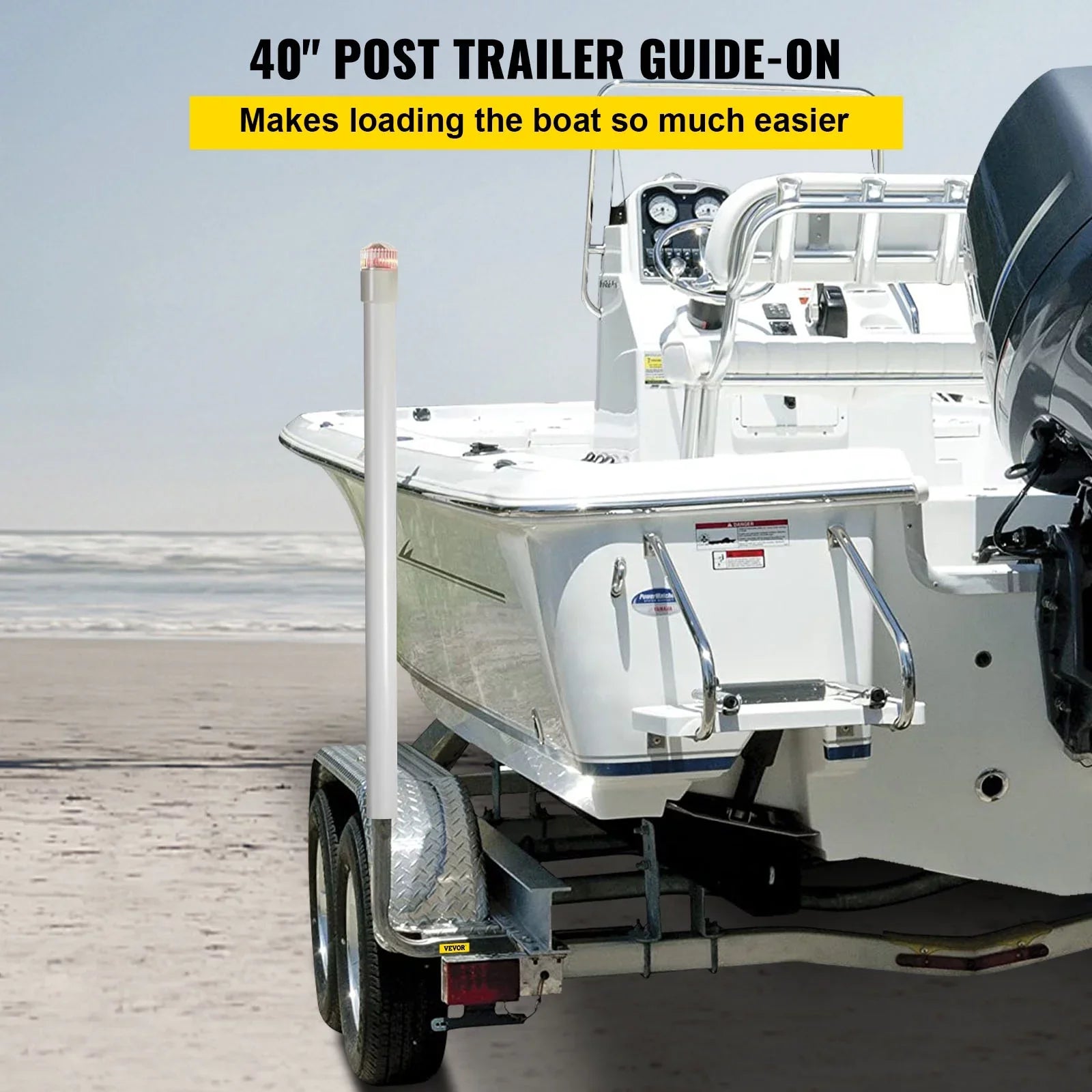 VEVORbrand Watercraft Trailer Guide-on, 40", 2pcs Galvanized Steel Trailer Post Guide on, with LED-Lighted PVC Tube Wrap Mounting Hardware Included, Ski Ship Fishing Vessel or Watercraft Trailer