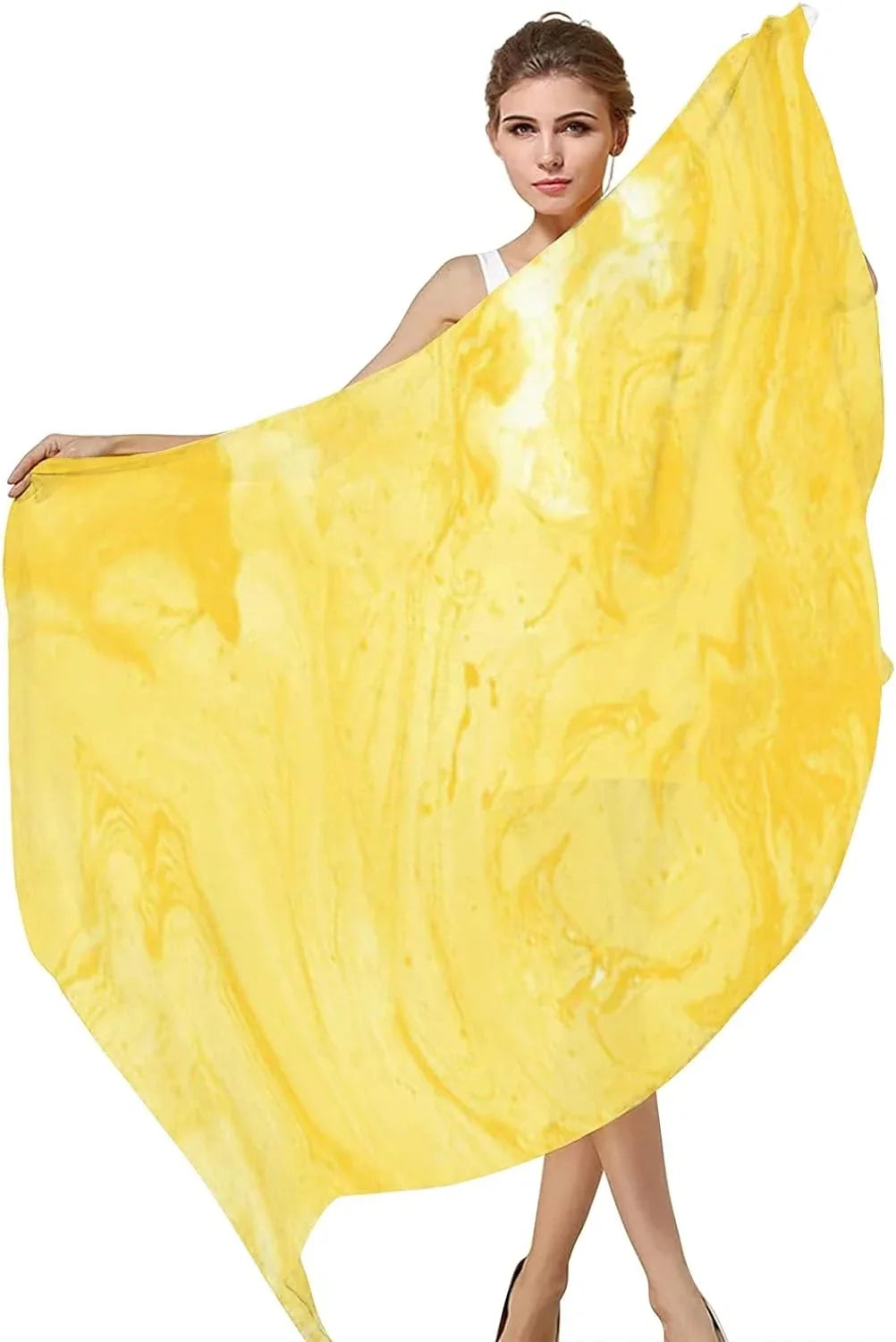 Hyjoy Lemon Marble Long Silk Neck Scarf Lightweight Shawl Wrap Scarves Women Girls