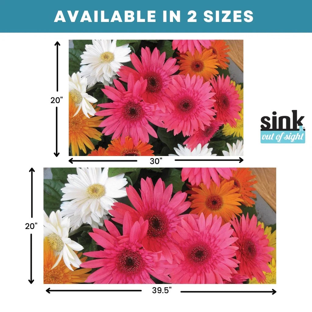 Sink Out of Sight- Home Décor Kitchen Sink Wrap Hot/Cold Liquids and Debris Pass Through Coating 2 Adjustable Sizes. Design: Cheerful Daisies Size: Double Sink 39.5" x 20" SK2-CD