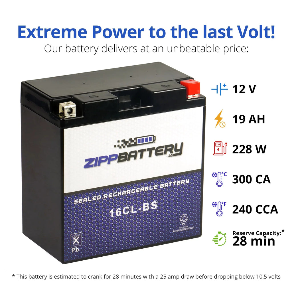 Zipp Battery Yb16cl-bs Jet Ski Battery Kawasaki Jf650 Ts Cc 89-'96, Jf650 X2 650cc 86-'95