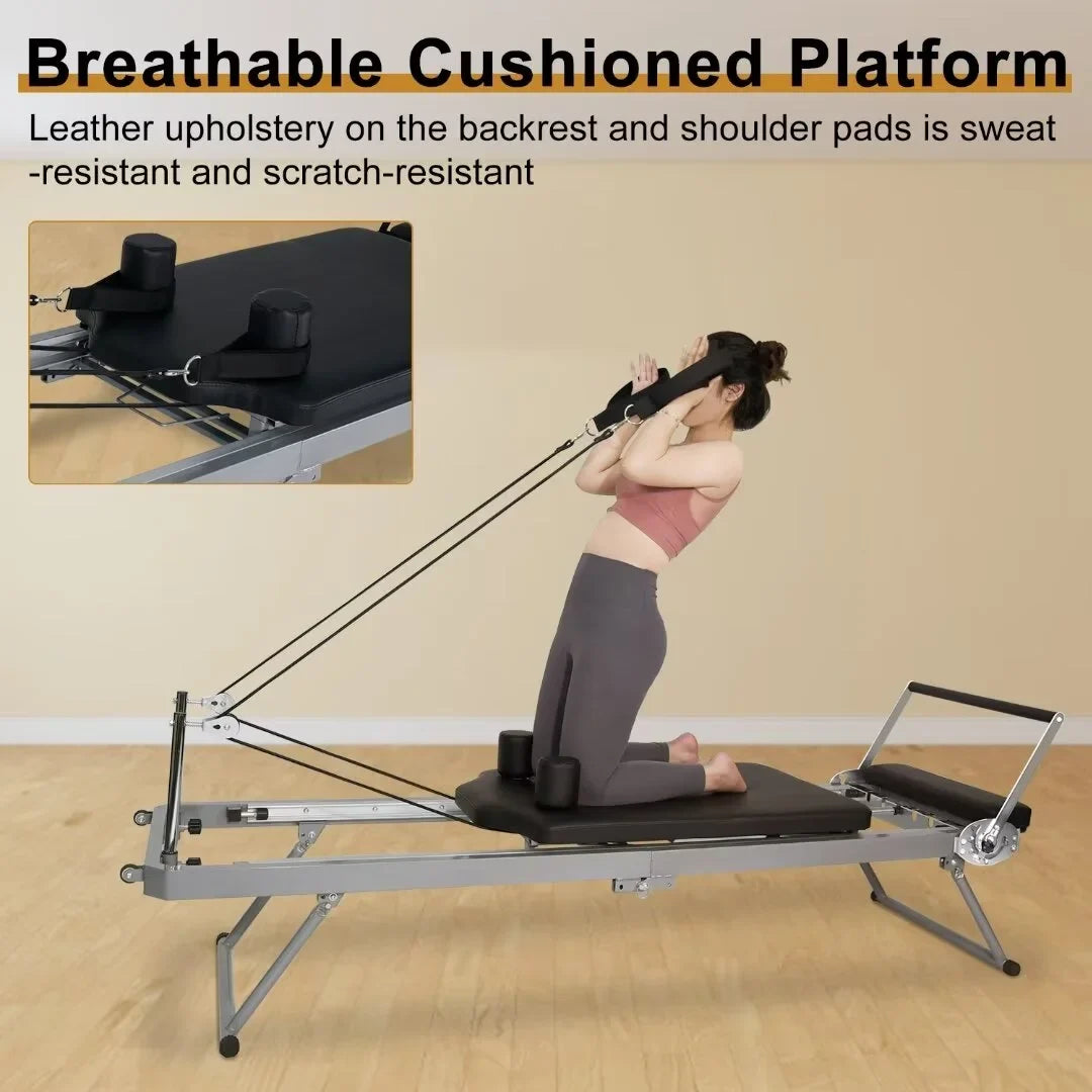 Docred Foldable Pilates Remer,Quiet Pilates Remer Workout Machine with Spring Home Gym，Beginners，Up to 300 lbs Weight Capacity