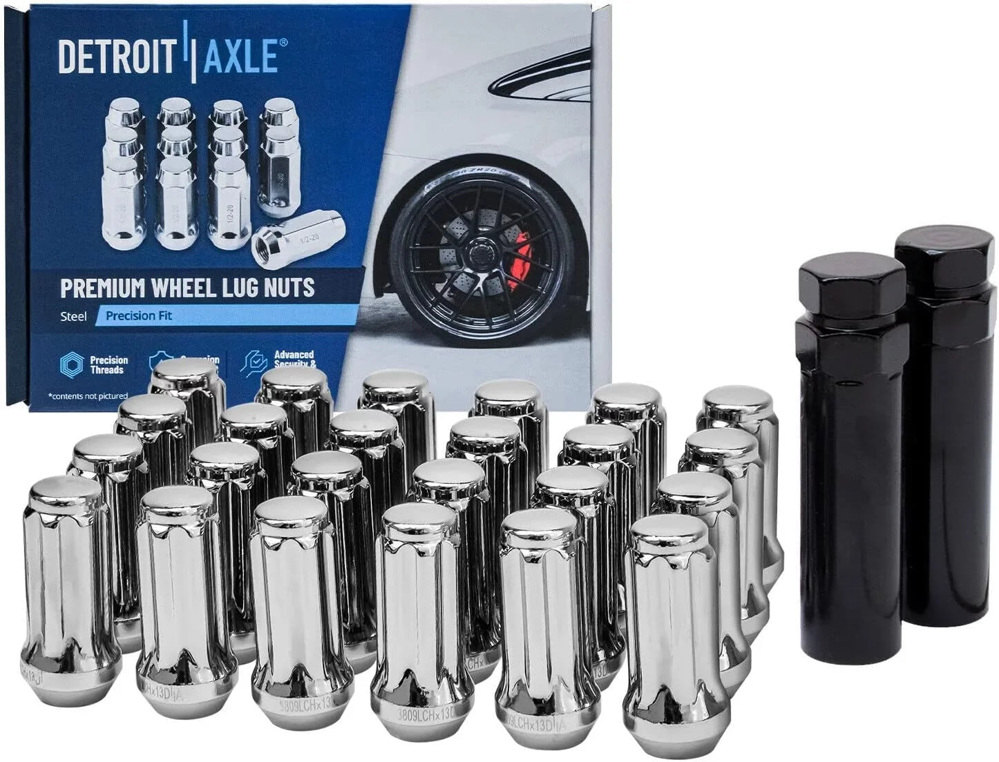 Detroit Axle - 4WD Front Wheel Hubs Control Arms Suspension Kit + 24pc Lugnuts w/Keys Replacement 2000-2006 Tahoe Escalade Silverado Sierra 1500