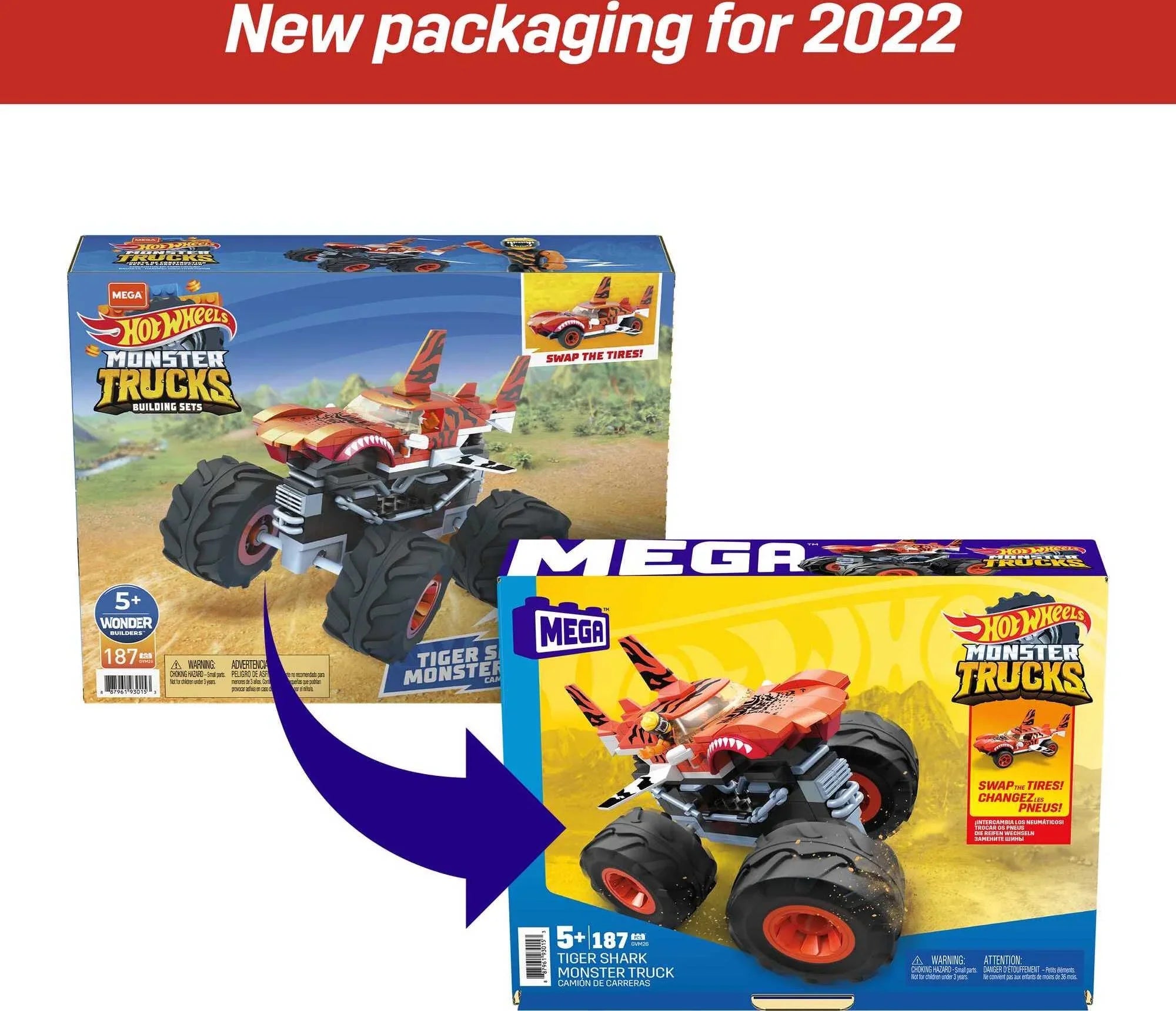 MEGA Hot Wheels Tiger Shark Monster Truck Building Set with 1 Figure (187 Pieces)