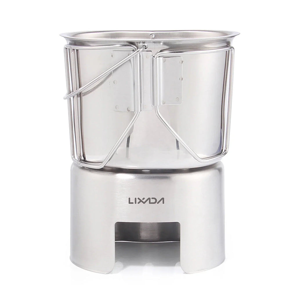 Lixada Kitchenware Set - Stainless Steel Canteen Cup Hanging Pot with Wood Stove Camping and Survival