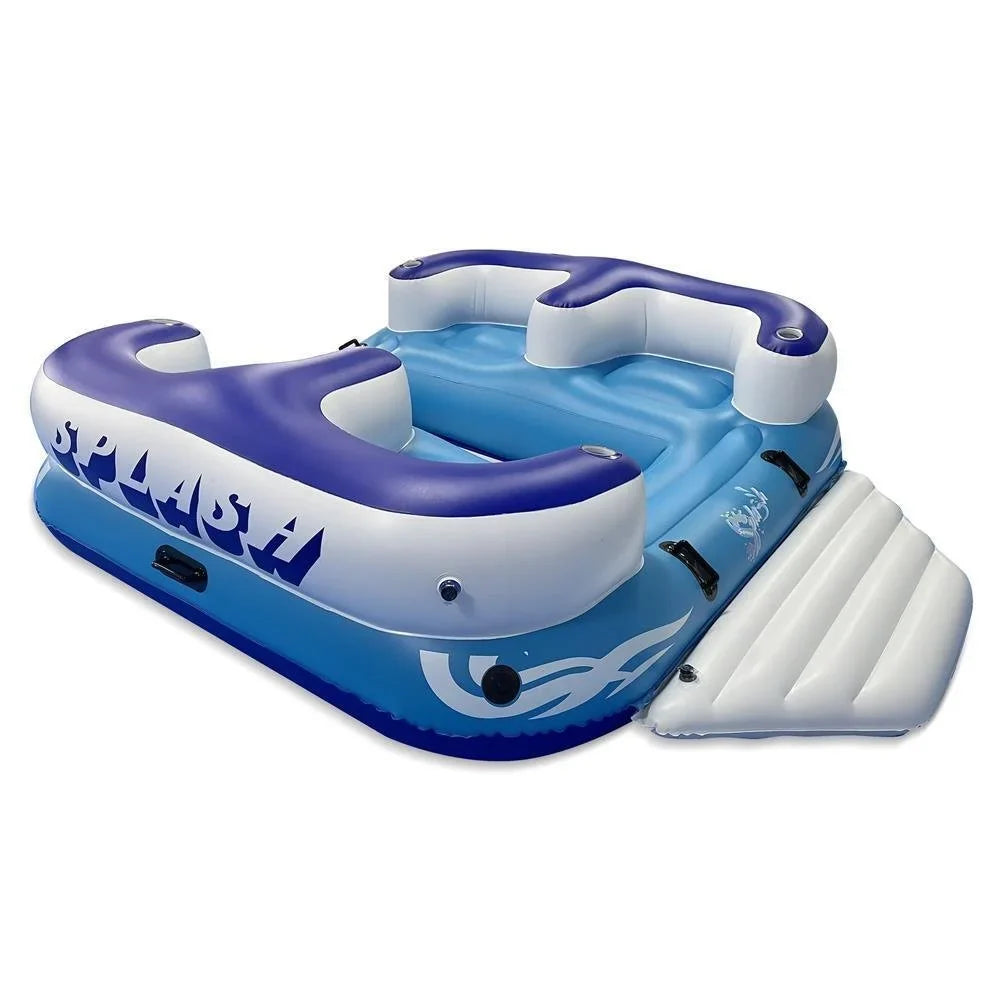 SereneLifeHome Inflatable 4- Person Floating Island Raft, Party Island Raft w/ 4 Drink Holders, Use Lounging on Lake, Beach River or Pool