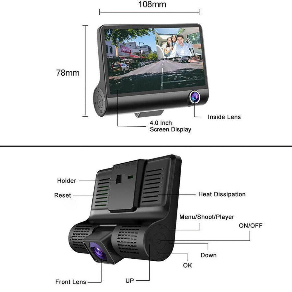 TASHHAR Car Dual Lens Dash Cam 1080P 4" HD DVR Front/Rear/Built-In Video Camera Driving Recorder G-Sensor, Motion Detection and Parking Monitoring