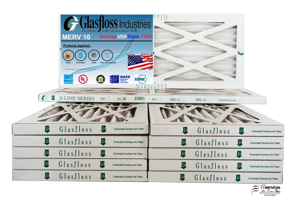 Glasfloss 13x25x1 - MERV 10 -Qty:12 - Furnace Air Filter - Made in USA (Actual Size: 12.5 x 24.5x7/8 inch)