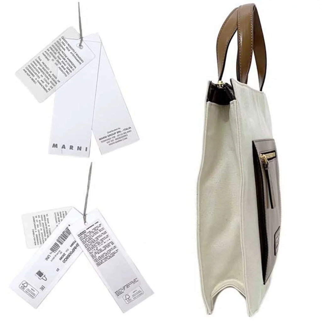 Pre-Owned Marni Tote Bag Natural White Brown SHMP0068Q0 P2994 Canvas Leather MARNI Handbag Bicolor Ladies (Like New)