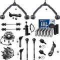 Detroit Axle - 4WD Front Wheel Hubs Control Arms Suspension Kit + 24pc Lugnuts w/Keys Replacement 2000-2006 Tahoe Escalade Silverado Sierra 1500