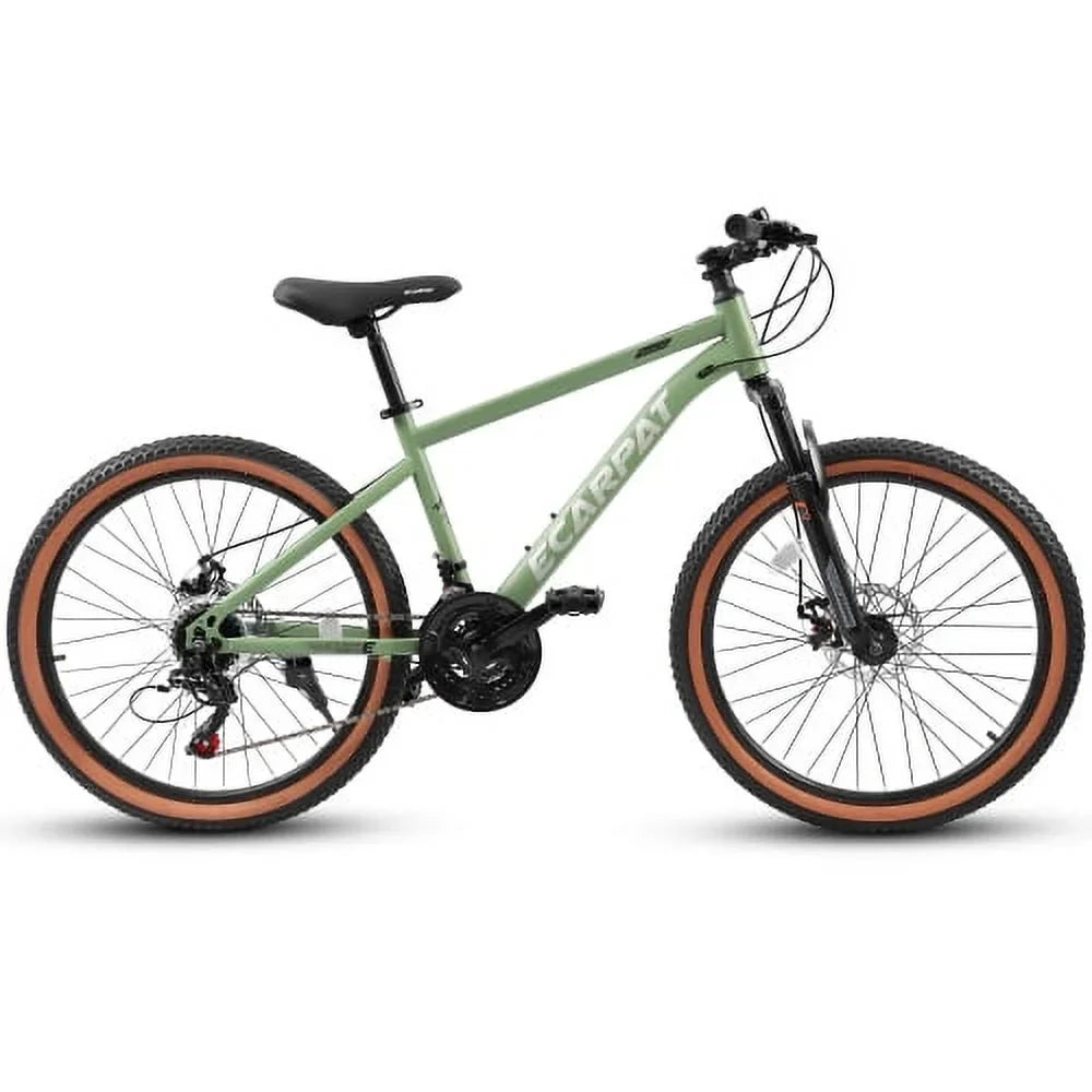 A24301 Ecarpat Mountain Bike 24 Inch Wheels, 21-Speed Mens Womens Trail Commuter City Mountain Bike, Carbon steel Frame Disc Brakes Thumb Shifter Front Fork Bicycles