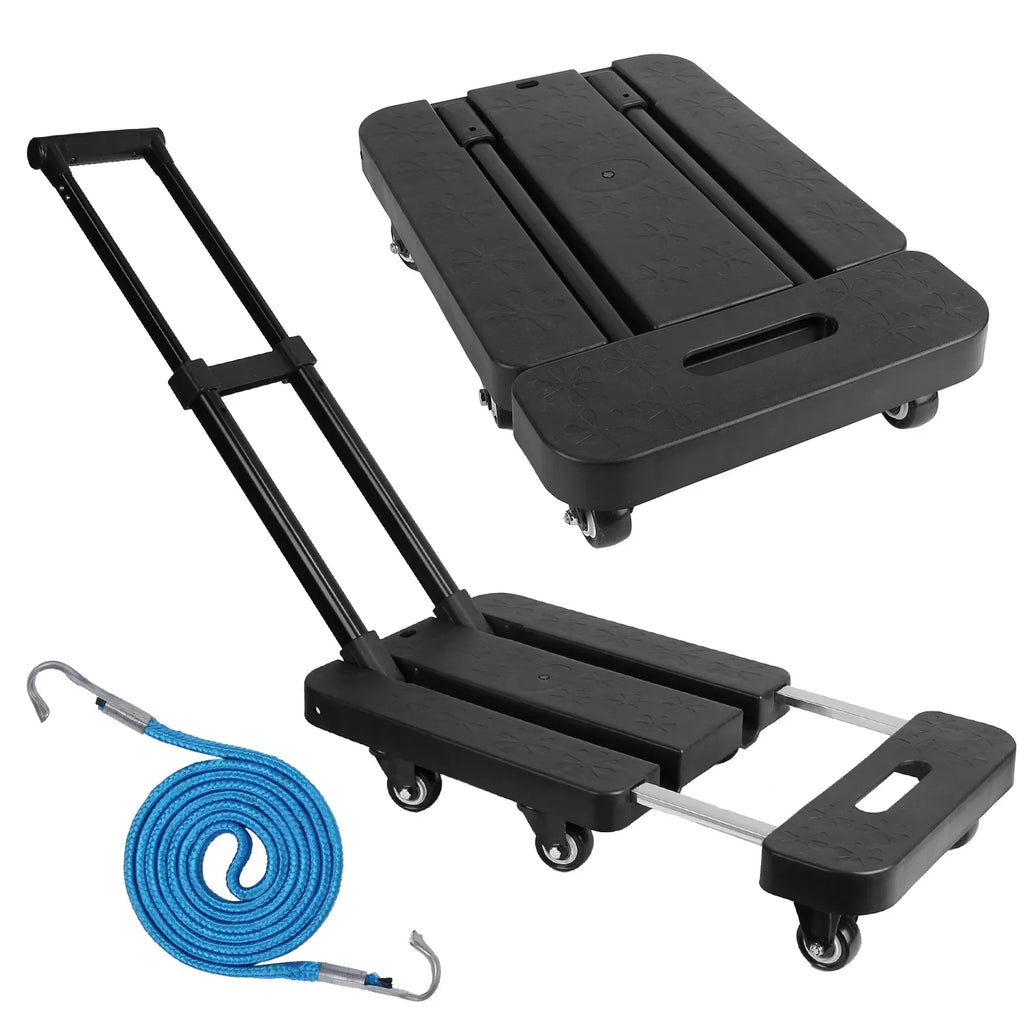 Folding Hand Truck iMounTEK 165LBS Heavy Duty Luggage Cart Utility Dolly Platm Cart Luggage with Retractable Handle 1 Elastic Ropes Black
