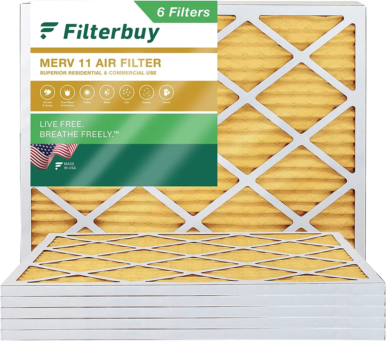 Filterbuy 18x24x1 MERV 11 Pleated HVAC AC Furnace Air Filters (6-Pack)