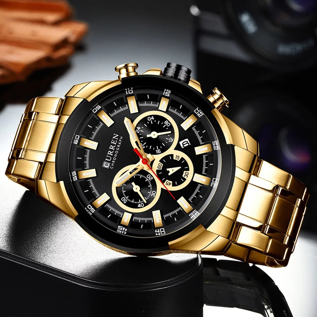CURREN 8361 Quartz Man Wristwatch Watch Male Men Watches with Calendar Indicator Date Waterproof Luminous Hands Three Sub-Dials Second Minute Microsecond Chronograph Stainless Steel Stra