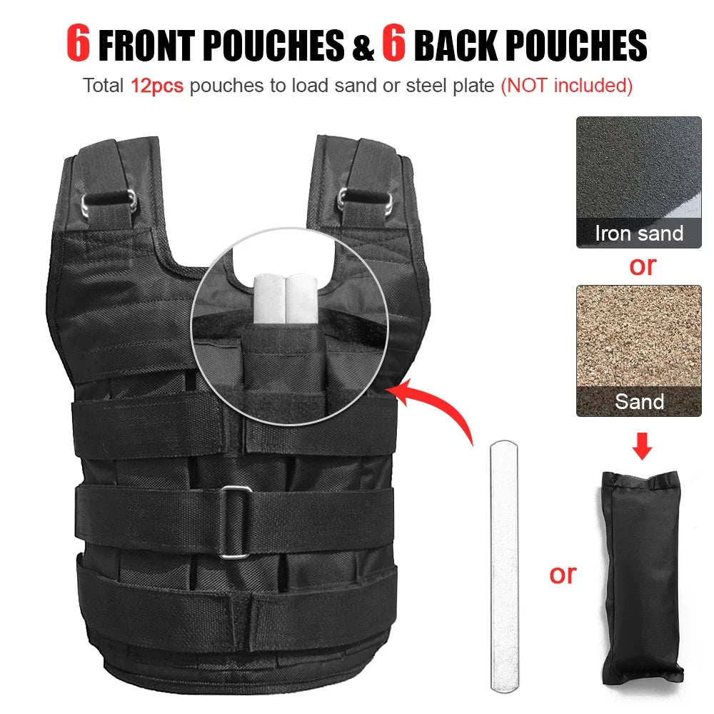 Lixada Adjustable Weighted Vest 50kg Max Load Oxd Cloth Jacket Strength Training Exercise Empty