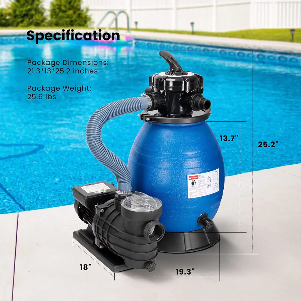 SPECSTAR Sand Filter with 3/4 Hp Pool Pump, 2380 GPH Fits 15360 Gallons Pool, 45 Pound Sand Capacity