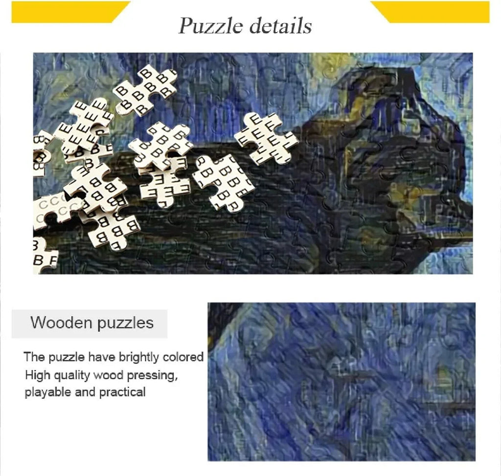 Wellsay Puzzles Adults 1000 Piece Van Gogh Oil Painting Black Cat Jigsaw Puzzles Kids Educational Intellectual Fun Family Game DIY Decorative Wall Art Painting Home