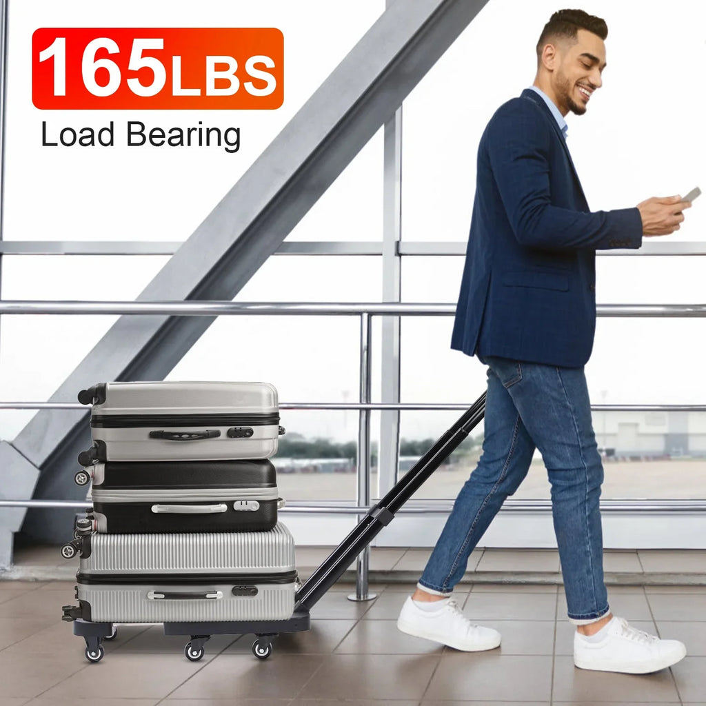 Folding Hand Truck iMounTEK 165LBS Heavy Duty Luggage Cart Utility Dolly Platm Cart Luggage with Retractable Handle 1 Elastic Ropes Black