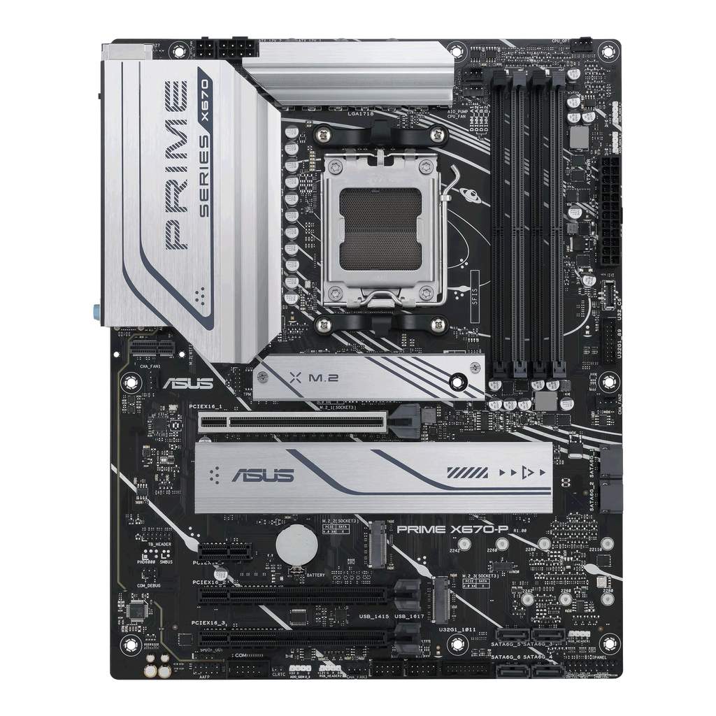 ASUS Prime X670-P Socket AM5 (LGA 1718) Ryzen 7000 ATX Motherboard (DDR5, 3xM.2 Slots, USB 3.2 Gen 2x2 Type-C, USB4 Header, and 2.5Gb Ethernet)
