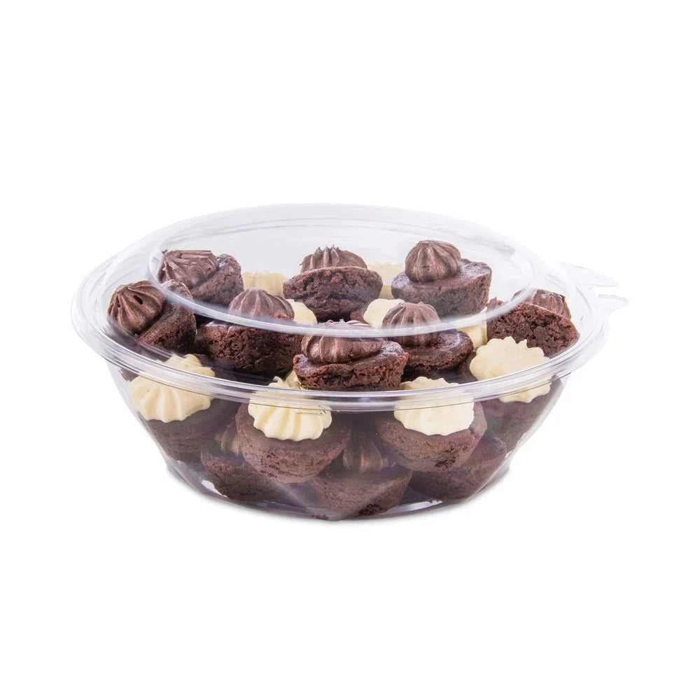 Dart Tamper-, Tamper-Evident Bowls with Dome Lid, 48 oz, 8.9 Diameter x 3.4h, Clear, Plastic, 100/Carton