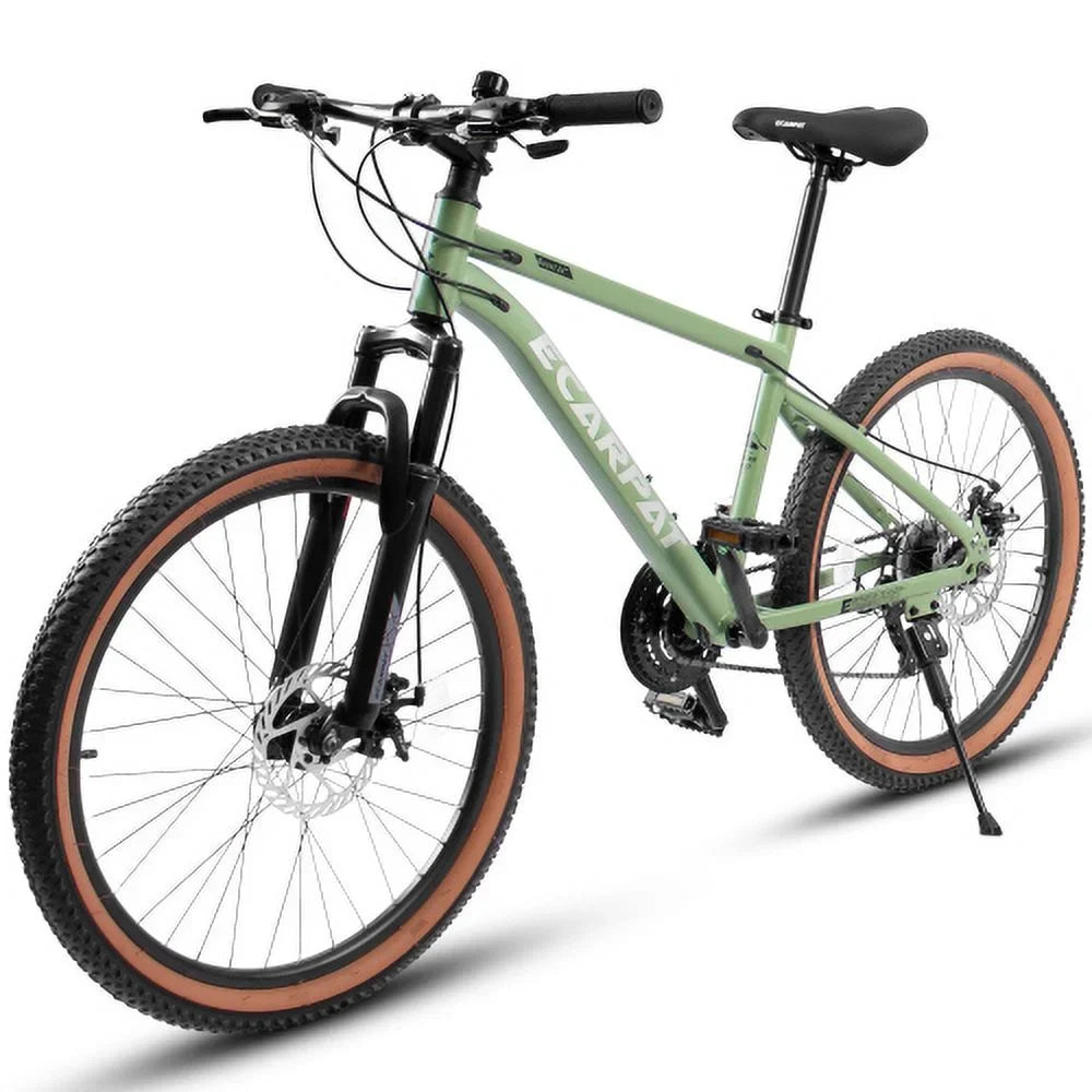 A24301 Ecarpat Mountain Bike 24 Inch Wheels, 21-Speed Mens Womens Trail Commuter City Mountain Bike, Carbon steel Frame Disc Brakes Thumb Shifter Front Fork Bicycles