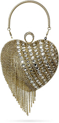 Geiomoo Heart Shape Tassel Evening Clutch Bag, Women Luxury Rhinestones Purse Handbag Wedding Party