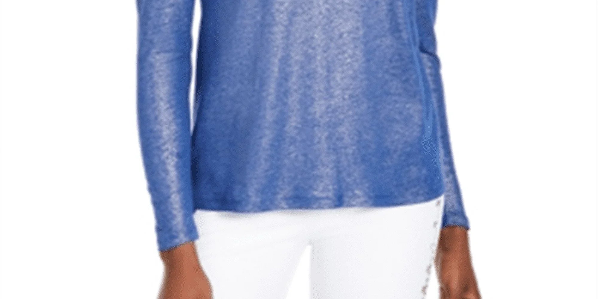 MICHAEL KORS Womens Blue Ruffled Metallic Long Sleeve Jewel Neck Top Size: L
