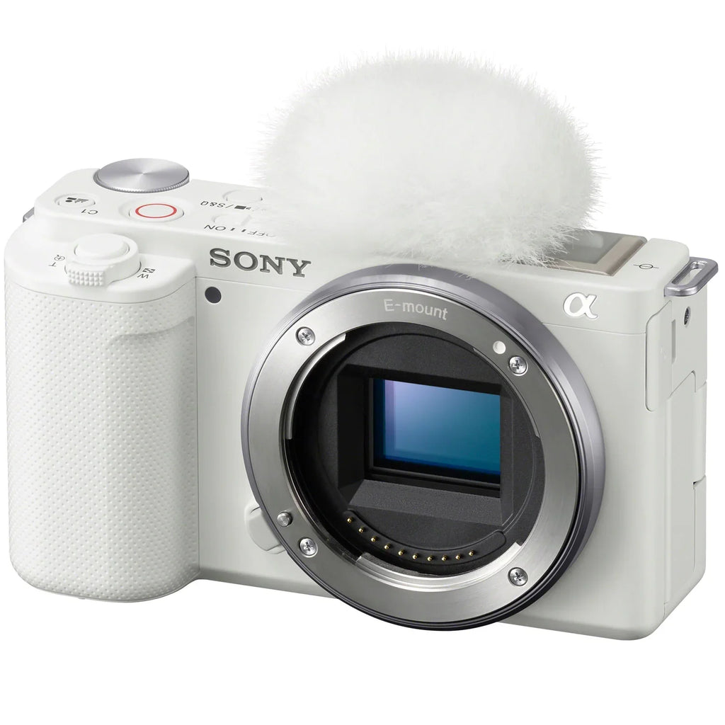 Sony ZV-E10 Mirrorless Alpha APS-C Interchangeable Lens Vlog Camera (Body, White) ILCZV-E10/W Bundle with Deco Gear Photography Case + Extra Battery + Photo Video Software & Accessories Kit