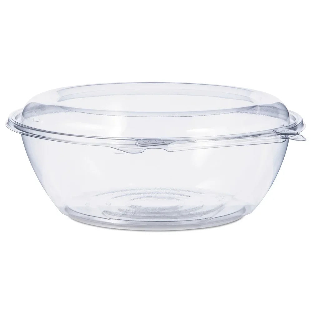 Dart Tamper-, Tamper-Evident Bowls with Dome Lid, 48 oz, 8.9 Diameter x 3.4h, Clear, Plastic, 100/Carton