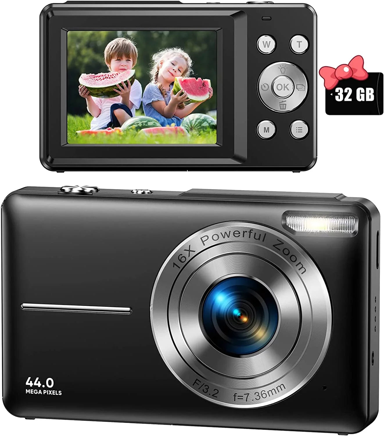 Digital Camera, FHD 1080P Digital Camera Kids Video Camera with 32GB SD 16X Digital Zoom, Compact Point