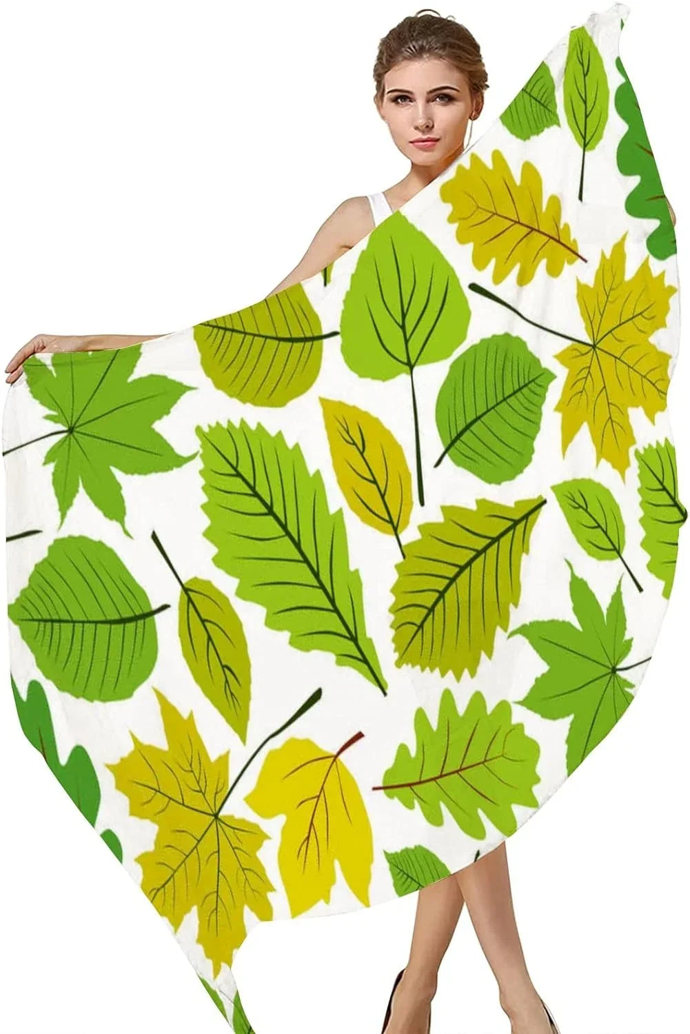 Hyjoy Beautiful Natural Leaves Long Silk Neck Scarf Lightweight Shawl Wrap Scarves Women Girls