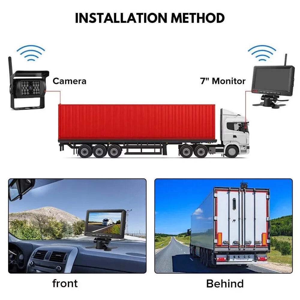Backup Camera with Monitor Kit, 2pcs Waterproof 18 IR LED Night Vision Reverse Camera + 7" Rear View Monitor Vehicle Parking System RV Bus Trailer Truck